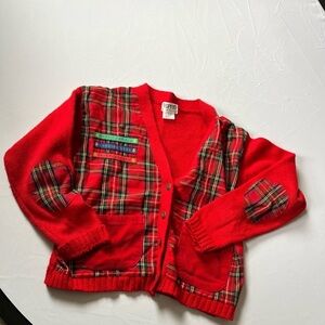 ESPIRIT‎ kids vintage red plaid elbow patch sweater